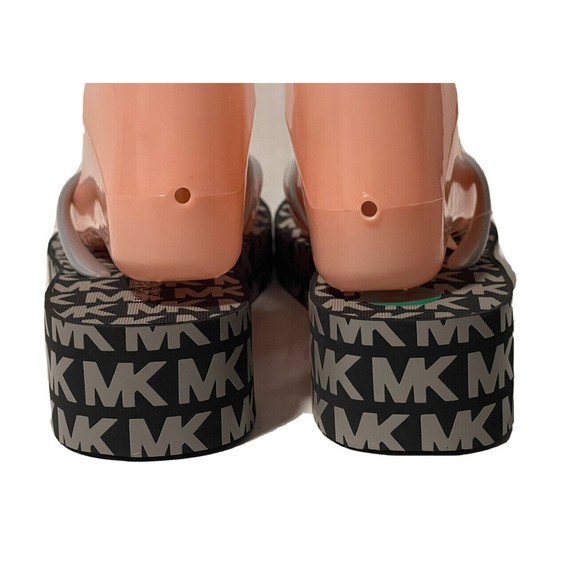 Michael Kors Bedford Sz 10 Platform Thong Flip Flops Wedge Sandals Mk Logo PVC - Picture 6 of 10